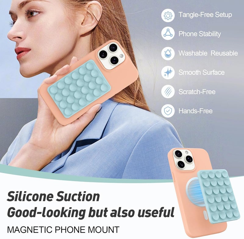 OPOM Magnetic Suction Phone Mount for MagSafe Case,Silicone Sticky Phone Grip Holder for iPhone,Removable Hands-Free Selfie/Video for TikTok & Instagram Influencer/Creator (Blue) - Image 3